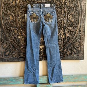 NWT 7 For All Mankind Maribel Original Bootcut Denim Jeans Beaded Floral Pockets